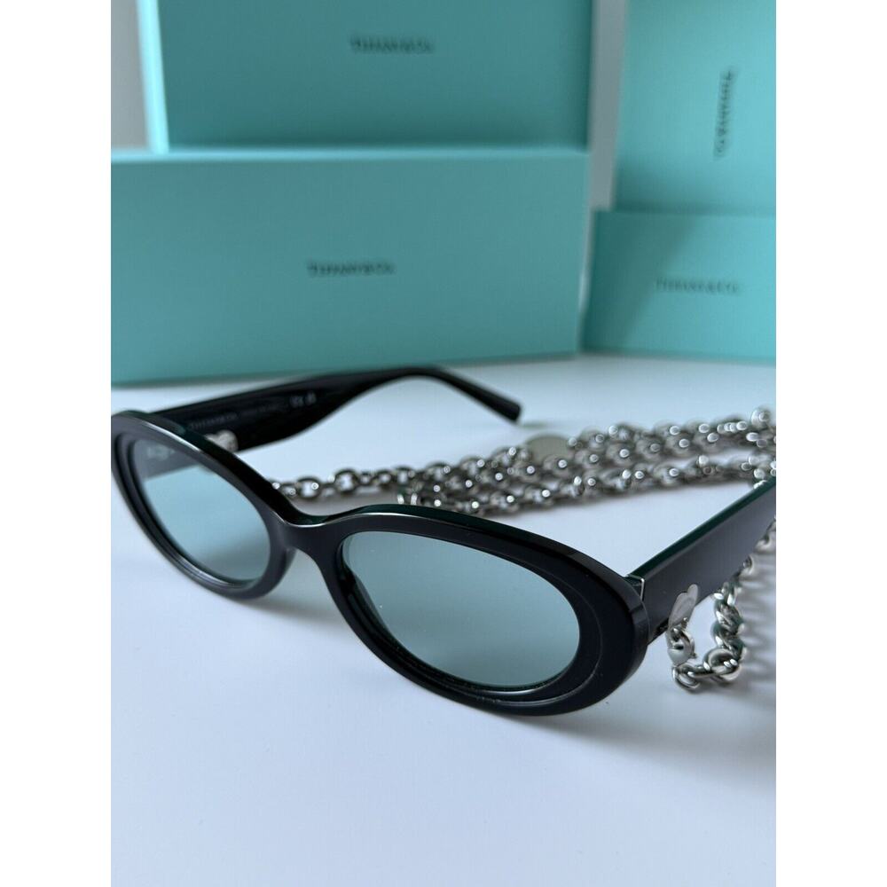 TIFFANY TF4221 8001/D9 Black Silver Chain Light Azure Lens Women Sunglasses